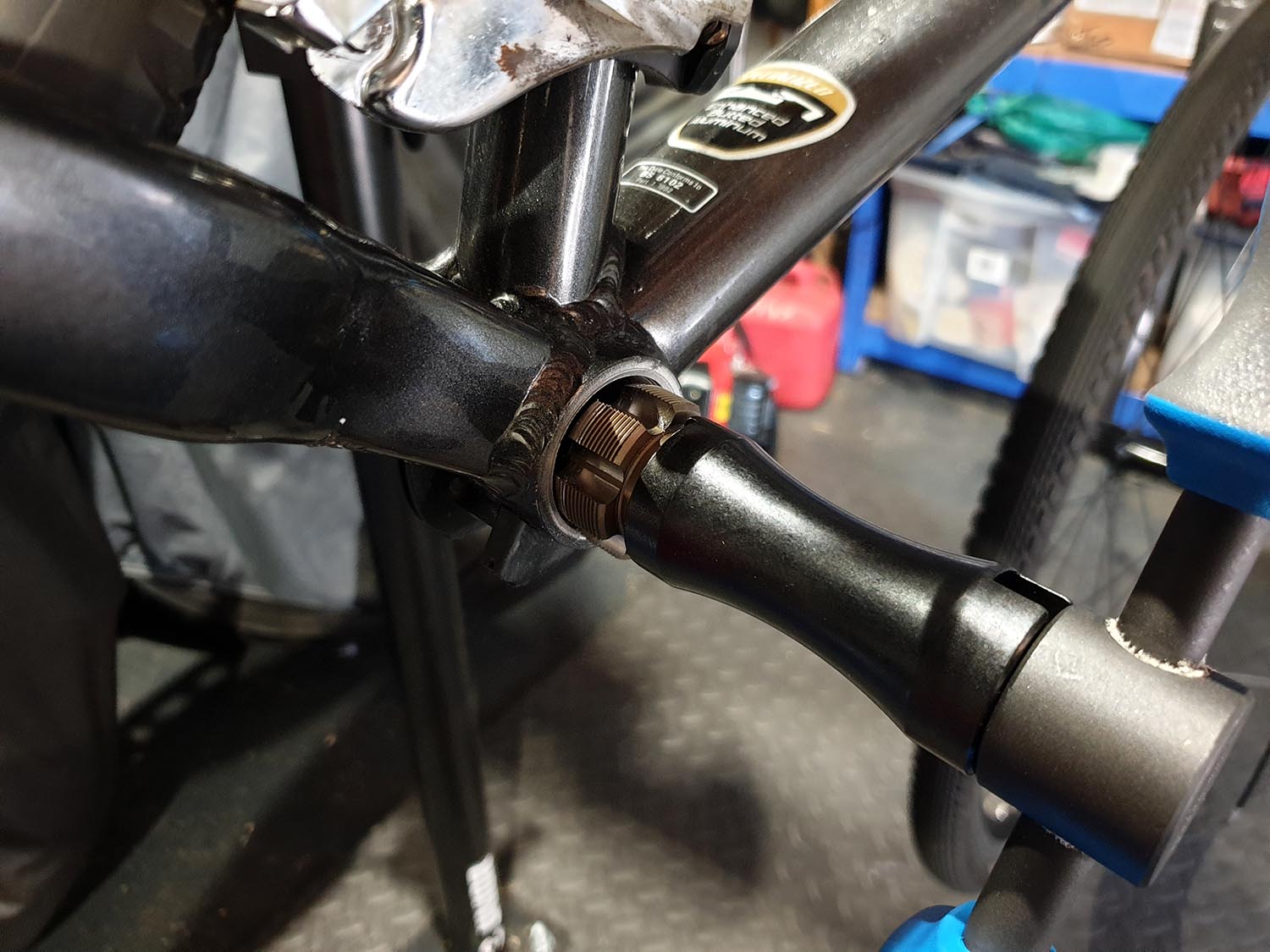 Bottom bracket needed replacing. Thread cleaned and serviced before fitting a new cassette bottom bracket from Ipswich.